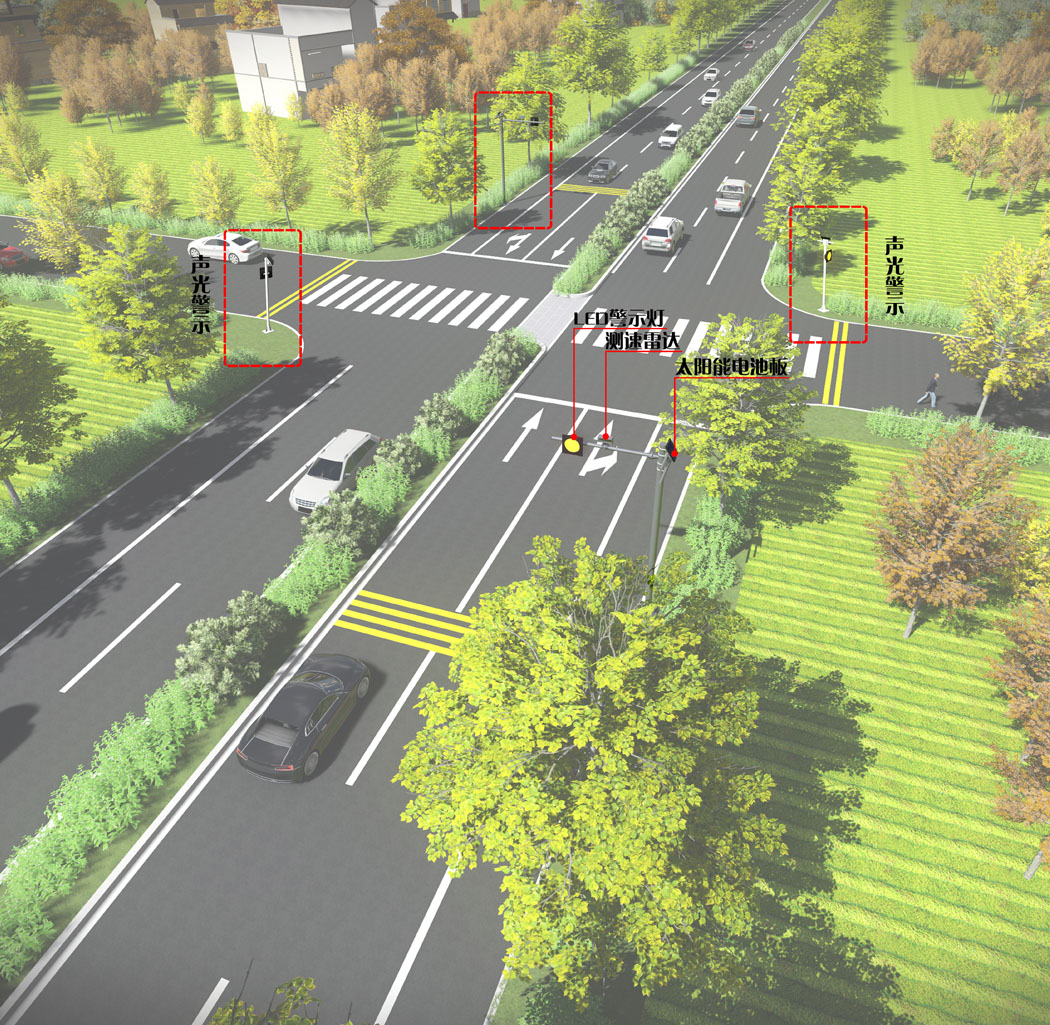 Village level crossing main road vehicle warning system